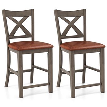 Costway 24" Counter Height Stools Bar Stools with Faux Leather Upholstered Seat