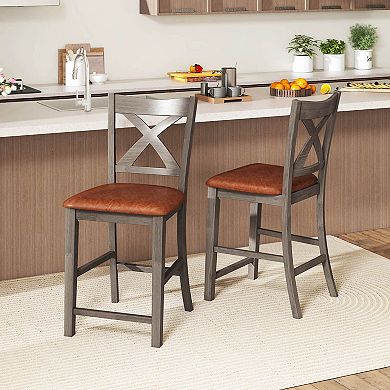 Costway 24" Counter Height Stools Bar Stools with Faux Leather Upholstered Seat