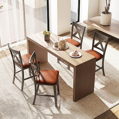 Costway 24" Counter Height Stools Bar Stools with Faux Leather Upholstered Seat