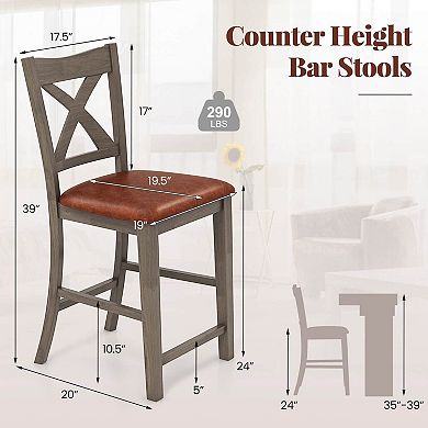 Costway 24" Counter Height Stools Bar Stools with Faux Leather Upholstered Seat