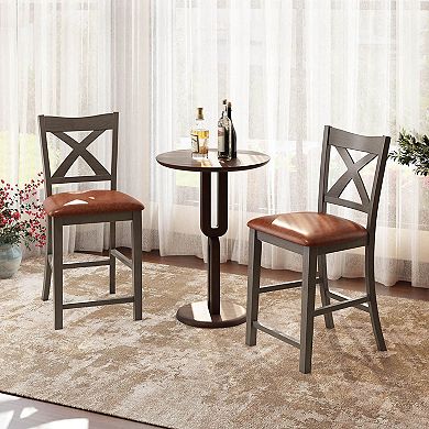 Costway 24" Counter Height Stools Bar Stools with Faux Leather Upholstered Seat