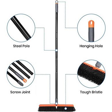 Great Ambitions 24" Heavy-Duty Push Broom, 65" Handle, for Concrete, Garage, Shop, Deck