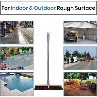 Great Ambitions 24" Heavy-Duty Push Broom, 65" Handle, for Concrete, Garage, Shop, Deck