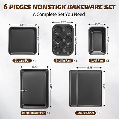 Great Ambitions 6-Piece Nonstick Bakeware Set - Cookie, Roaster, Square, Loaf & Muffin Pans