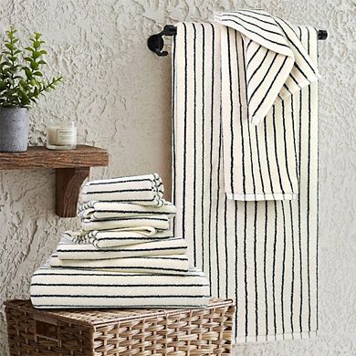 Great Ambitions 8-Piece Black/White Stripe Towel Set, 2 Bath, 2 Hand, 4 Washcloths