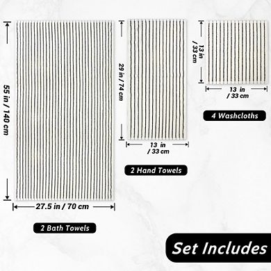 Great Ambitions 8-Piece Black/White Stripe Towel Set, 2 Bath, 2 Hand, 4 Washcloths