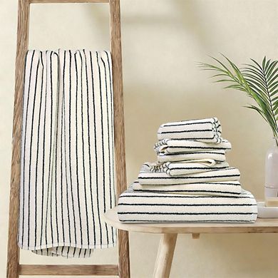 Great Ambitions 8-Piece Black/White Stripe Towel Set, 2 Bath, 2 Hand, 4 Washcloths