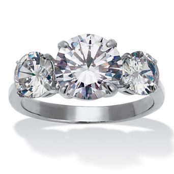 4.96 TCW Cubic Zirconia Stainless Steel 3-Stone Bridal Ring