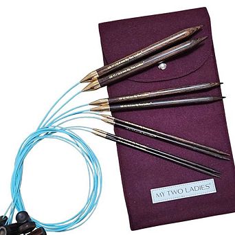Blue Silk Sampler Set Adjustable Knitting Needles w/custom case