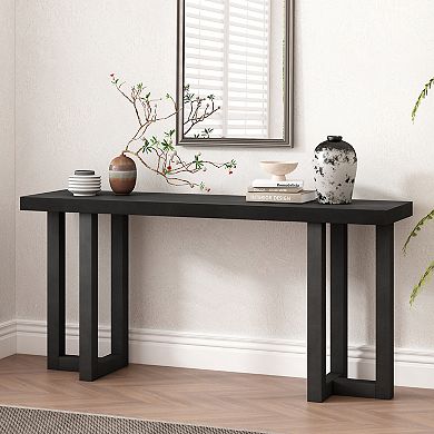 Aoolive Pine Wood Geometric Console Table with Mutually Perpendicular Legs, Stylish Sofa Table