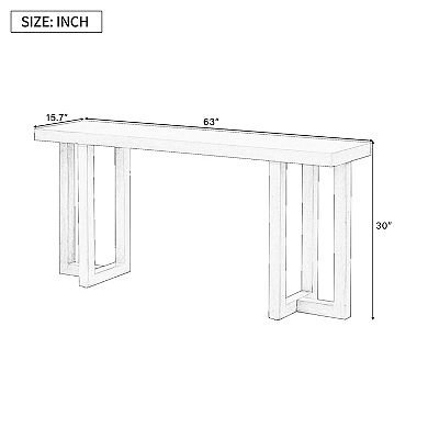 Aoolive Pine Wood Geometric Console Table with Mutually Perpendicular Legs, Stylish Sofa Table
