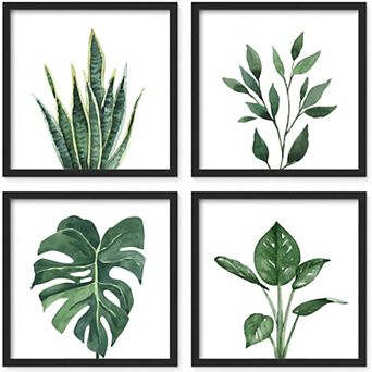 Framed Botanical Bathroom Wall Art Decor, 10x10 Inch 4 Pack Acrylic Prints Set, for Decoration
