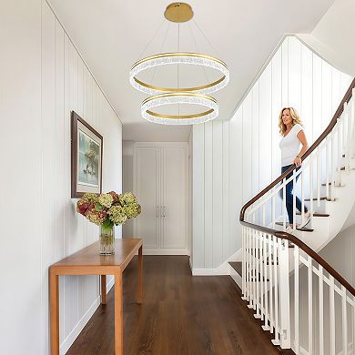 Modern Aluminum 2-Ring LED Chandelier Stepless Dimmable Acrylic Pendant Light Fixture