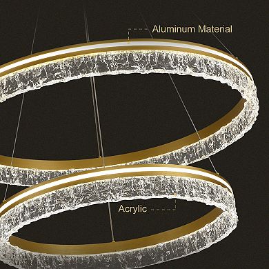 Modern Aluminum 2-Ring LED Chandelier Stepless Dimmable Acrylic Pendant Light Fixture
