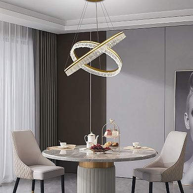 Modern Aluminum 2-Ring LED Chandelier Stepless Dimmable Acrylic Pendant Light Fixture