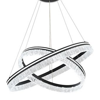Modern Aluminum 2-Ring LED Chandelier Stepless Dimmable Acrylic Pendant Light Fixture