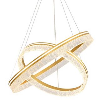 Modern Aluminum 2-Ring LED Chandelier Stepless Dimmable Acrylic Pendant Light Fixture