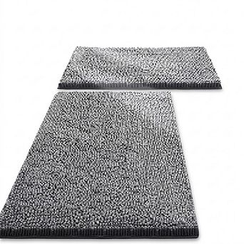 2 pc Chenille Bath Rug Set, Soft Absorbent, Non-Slip Shaggy Mats