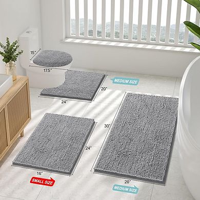 2-Piece Chenille Bath Rug Set, Soft Absorbent, Non-Slip Shaggy Mats