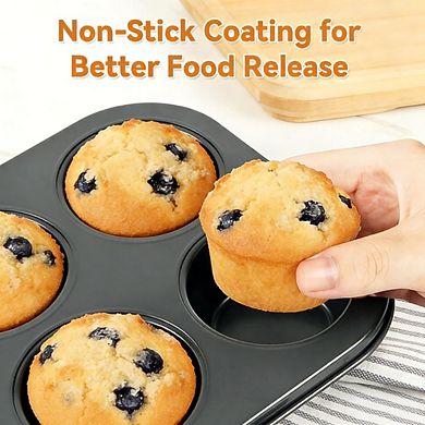 Great Ambitions 2-Pack 6-Cup Jumbo Muffin Pan Set, Nonstick Carbon Steel with 50 Liners