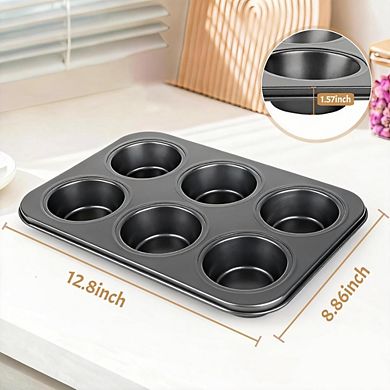 Great Ambitions 2-Pack 6-Cup Jumbo Muffin Pan Set, Nonstick Carbon Steel with 50 Liners