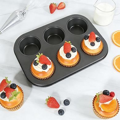 Great Ambitions 2-Pack 6-Cup Jumbo Muffin Pan Set, Nonstick Carbon Steel with 50 Liners