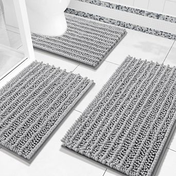 Bathroom Rugs Set 3 pc Extra Soft Absorbent Shaggy Bath Mat and U-Shaped Contour Toilet Rug