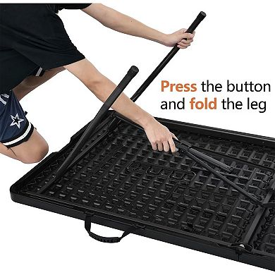 6ft Black Heavy Duty Folding Table, Portable with Carrying Handle for Indoor Outdoor