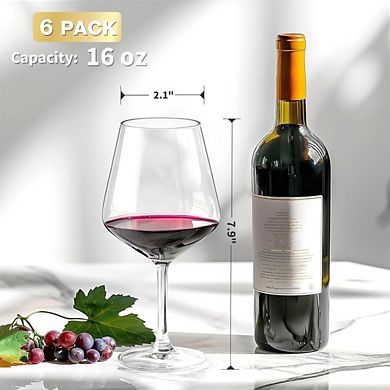 Great Ambitions Set of 6 Unbreakable Stemmed Wine Glasses, 16oz Reusable for Outdoors & Home