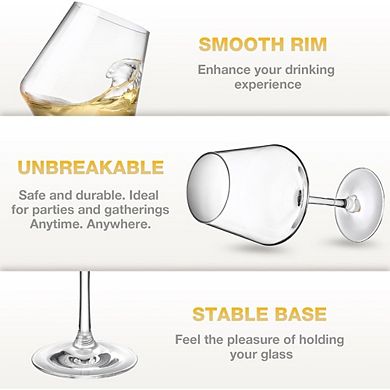 Great Ambitions Set of 6 Unbreakable Stemmed Wine Glasses, 16oz Reusable for Outdoors & Home