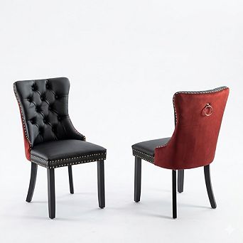 Tufted Contemporary Dining Chairs with Nailhead Trim, Set of 2 - PU/Velvet