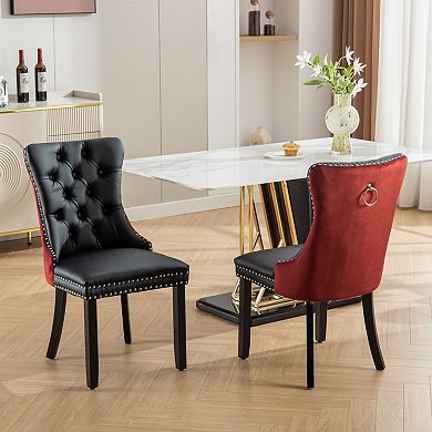 Tufted Contemporary Dining Chairs with Nailhead Trim, Set of 2 - PU/Velvet