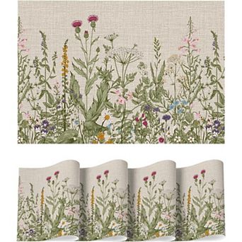 Wildflower Vinyl Placemats Set of 4, Spring Party Kitchen Dining Decor, 12x18 Inch