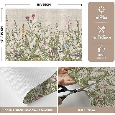Wildflower Vinyl Placemats Set of 4, Spring Party Kitchen Dining Decor, 12x18 Inch