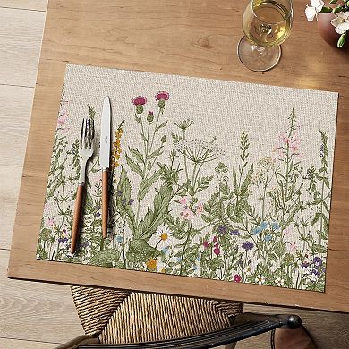 Wildflower Vinyl Placemats Set of 4, Spring Party Kitchen Dining Decor, 12x18 Inch