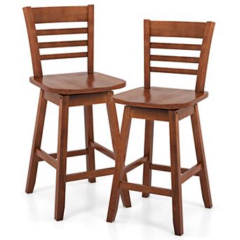 Costway 2 pc 24.5" Counter Height Bar Chairs Swivel Bar Stools with Hollow Backrest