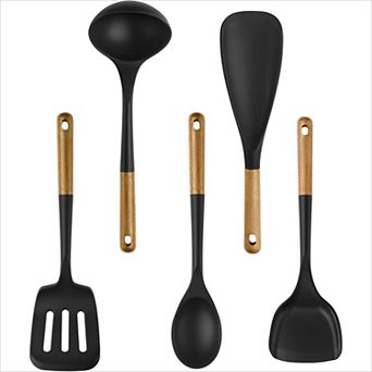 Silicone Cooking Utensil Set with Wood Handles 5 pc