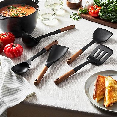 Silicone Cooking Utensil Set with Wood Handles 5 Piece