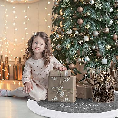 Luxury Faux Fur Christmas Tree Skirt with Snowflake Pattern Holiday Decor
