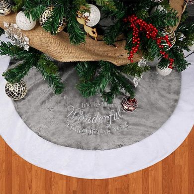 Luxury Faux Fur Christmas Tree Skirt with Snowflake Pattern Holiday Decor
