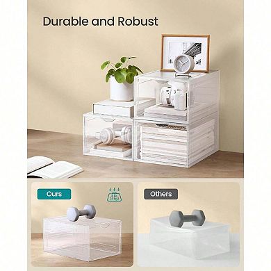 Shoe Storage Set: Clear Plastic Boxes, Stackable, Easy Access, Fits US