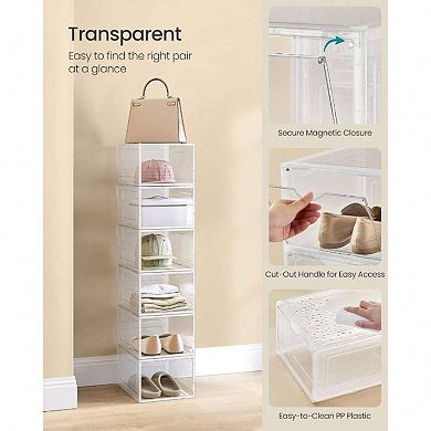 Shoe Storage Set: Clear Plastic Boxes, Stackable, Easy Access, Fits US