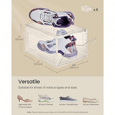 Shoe Storage Set: Clear Plastic Boxes, Stackable, Easy Access, Fits US