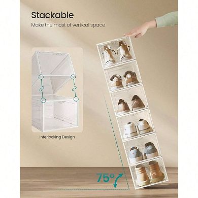 Shoe Storage Set: Clear Plastic Boxes, Stackable, Easy Access, Fits US
