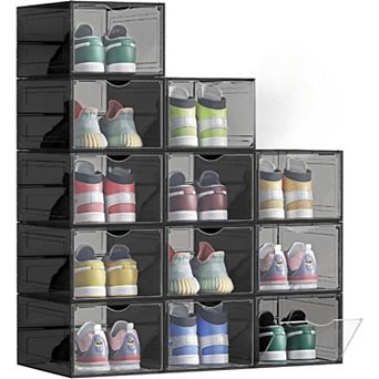Shoe Storage Set: Clear Plastic Boxes, Stackable, Easy Access, Fits US