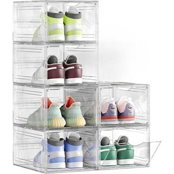 Shoe Storage Set: Clear Plastic Boxes, Stackable, Easy Access, Fits US