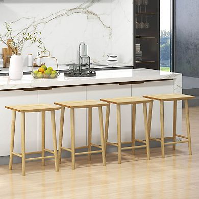 Costway 25.5" Counter Height Stool with Footrest & Solid Wood Frame