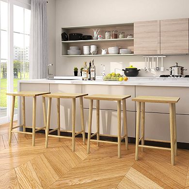 Costway 25.5" Counter Height Stool with Footrest & Solid Wood Frame