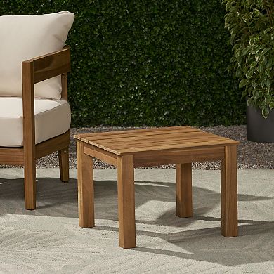 TEINIE 19.75" Square Outdoor Wood End Table Teak
