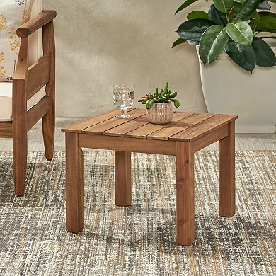 TEINIE 19.75" Square Outdoor Wood End Table Teak